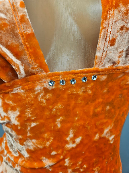 Orange Crushed Velvet High Cut Gown
