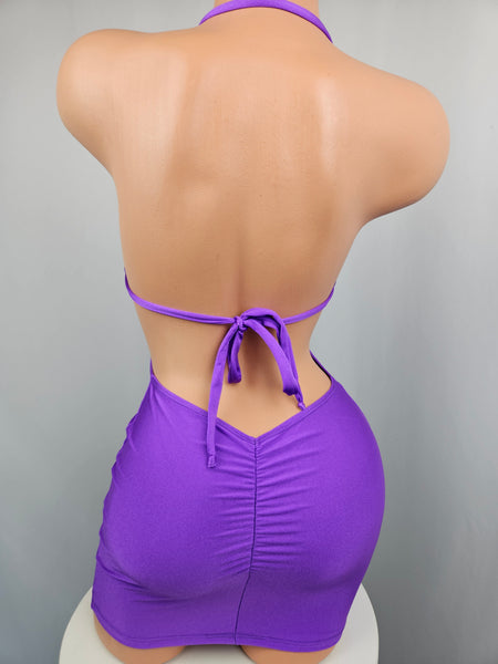Bright Violet Lace Drawstring Mini Dress