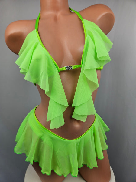 Neon Green Ruffle Thong Bikini