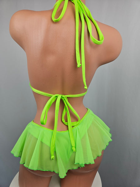 Neon Green Ruffle Thong Bikini
