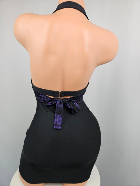 Metallic Purple & Black Wrap Top Cut Out Mini Dress