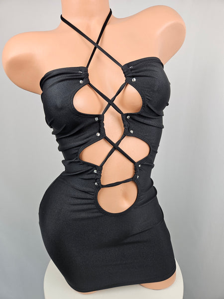 Black Lace Up Mini Dress