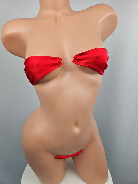 Red Barely There Bandeau Micro Thong Bikini