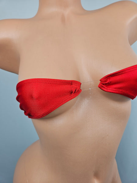 Red Barely There Bandeau Micro Thong Bikini