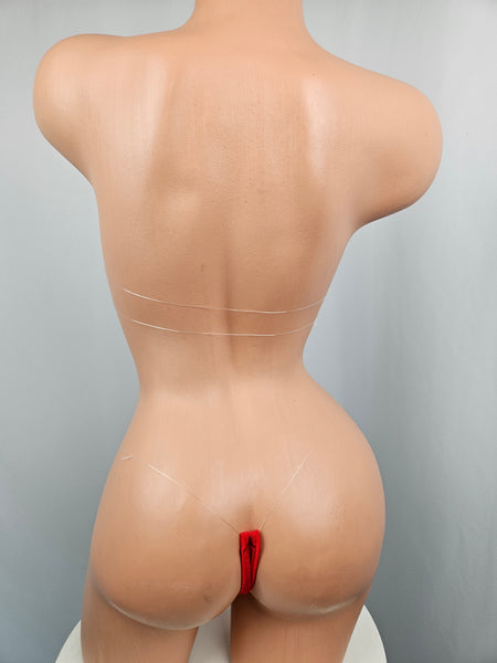 Red Barely There Bandeau Micro Thong Bikini