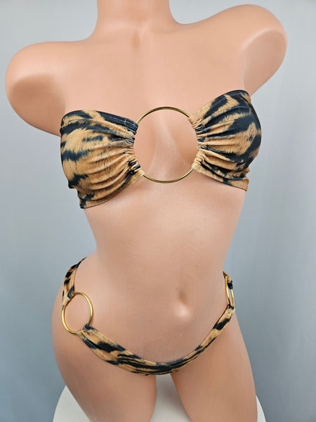 Tiger Print Bandeau Ring Thong Bikini