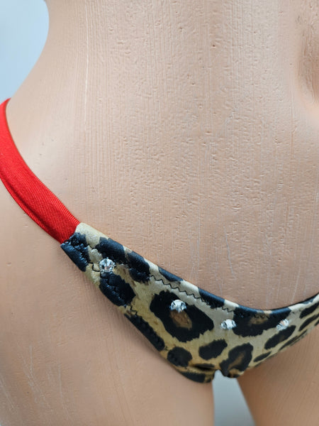 Animal Print Red Lace Top Thong Bikini