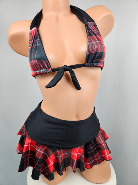 3 Piece Plaid Skirt Set