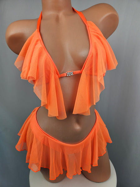 Orange Ruffle Thong Bikini