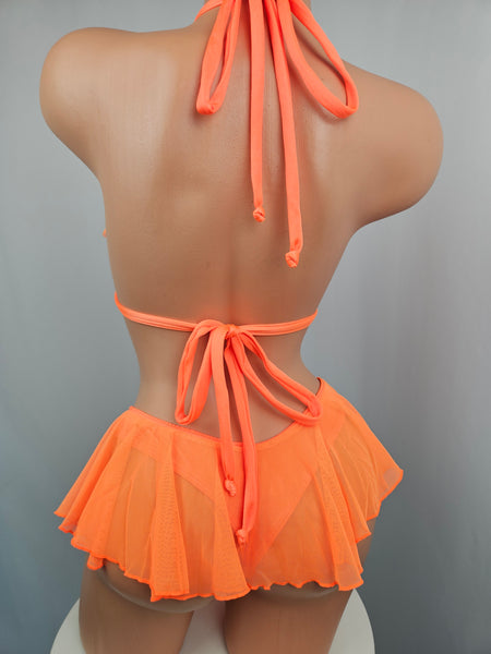 Orange Ruffle Thong Bikini