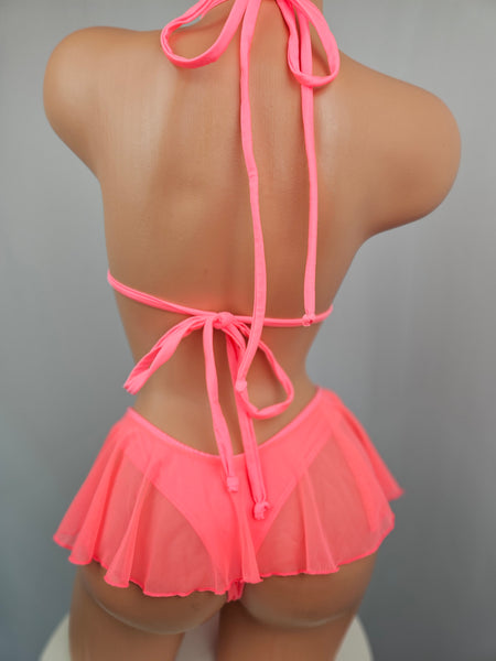 Coral Ruffle Thong Bikini