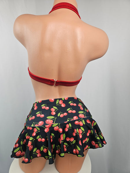 3 Piece Cherry Print Skirt Set