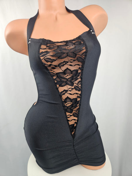 Halter Mini Dress w/ Lace Panel
