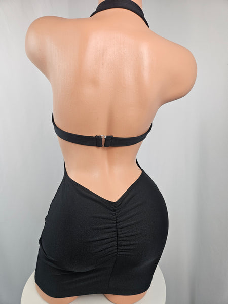 Halter Mini Dress w/ Lace Panel
