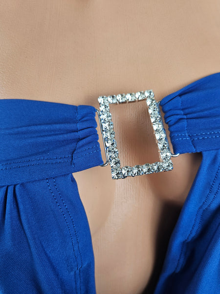 Royal Blue Strapless Draped Cowl Gown
