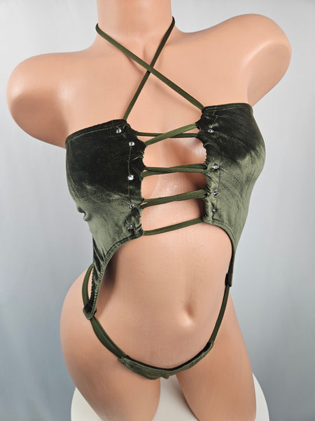 Olive Velvet Slingshot Monokini