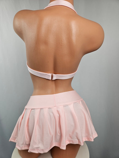 Pale Pink Pleated Skirt Set