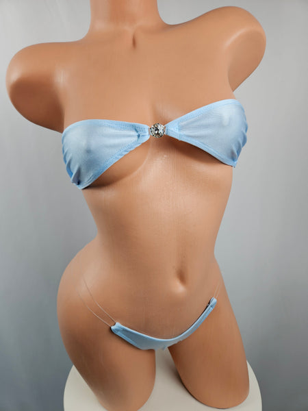 Baby Blue Barely There Bandeau Micro Thong Bikini