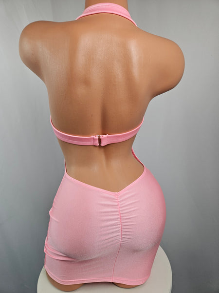Halter Mini Dress w/ Lace Panel