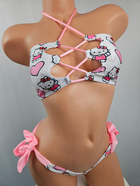 Hello Kitty Lace Up Tie Side Bikini