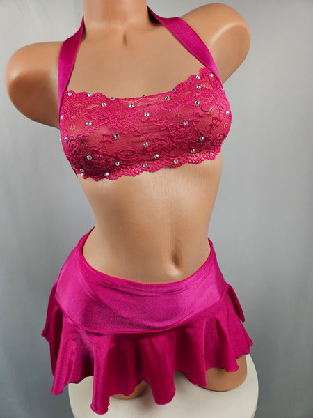 3 Piece Fuchsia Ruffle Skirt Set