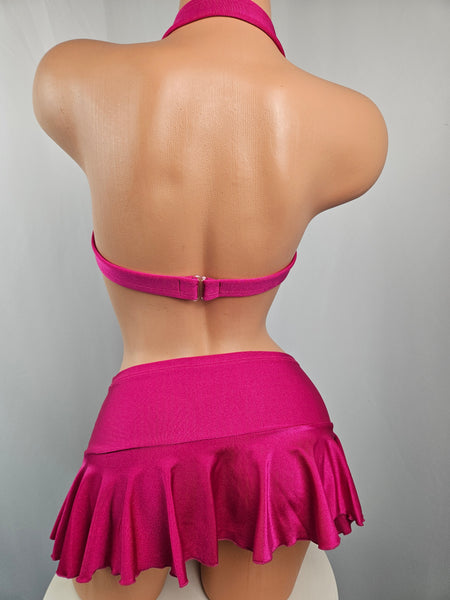 3 Piece Fuchsia Ruffle Skirt Set