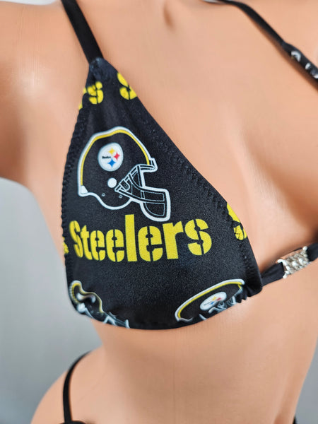 Steelers Tie Side Thong Bikini