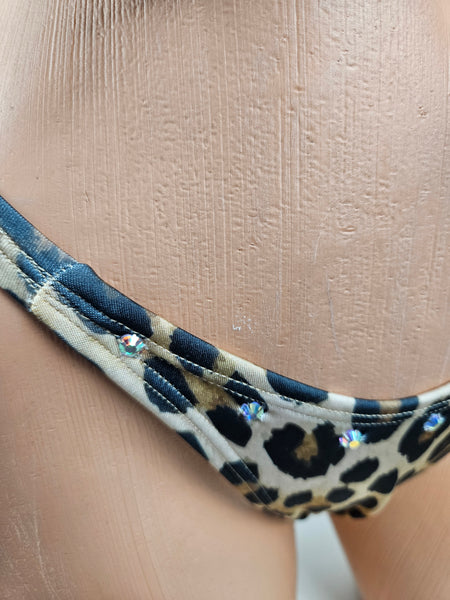 Animal Print Ruffle Thong Bikini