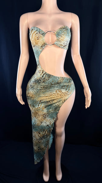 Animal Print Cut Out Gown