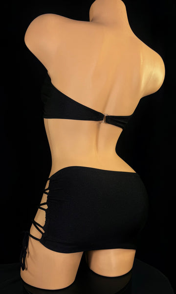 Black Lace Up Skirt Set