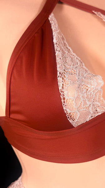 Brick Red Short Set w/ Lace Accents