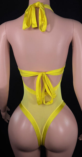 Yellow Mesh Halter Romper