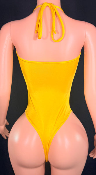 Yellow Double Ring Cut Out Monokini