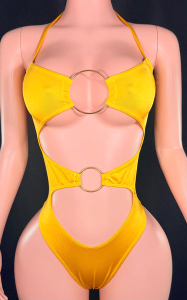 Yellow Double Ring Cut Out Monokini