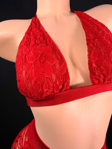 Red Lace Short Set