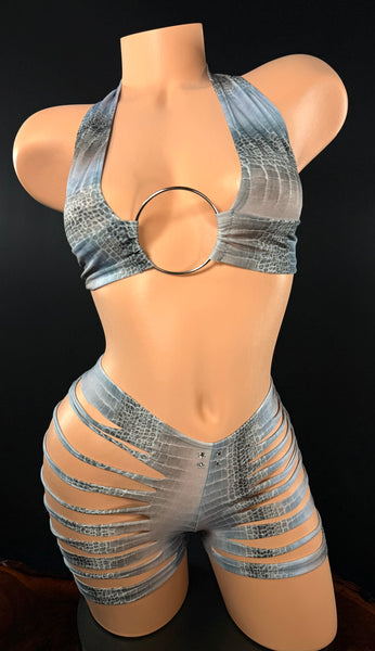 Snake Print Slash Short Set