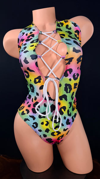 Animal Print Lace Up Romper