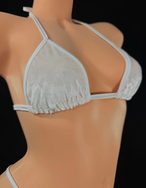 White Velvet Thong Bikini