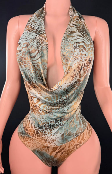Animal Print Cowl Romper