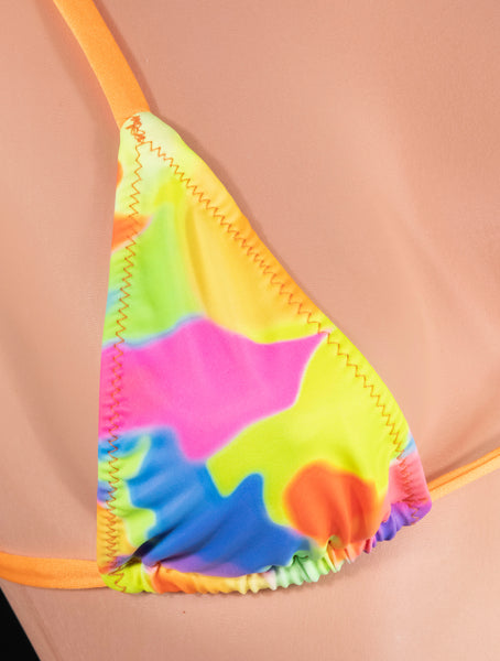 Neon Tie Dye Tie Side Thong Bikini