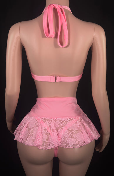 Pink Lace Skirt Set w/ Matching Thong