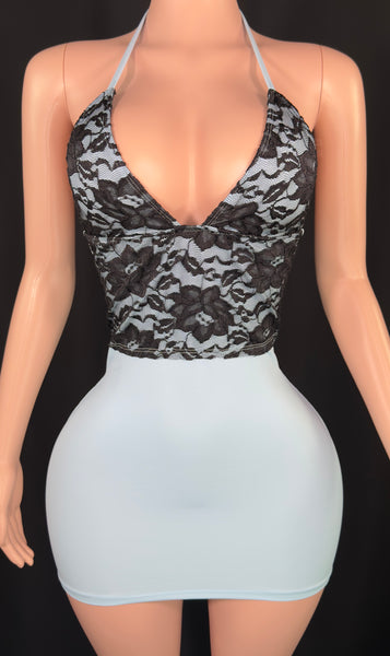 Blue & Black Lace Mini Dress