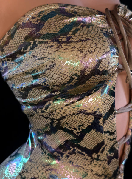 Strapless Rainbow Snake Print Lace Up Mini Dress