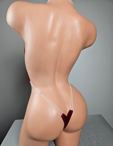 Red Crushed Velvet Wrap Top String Monokini