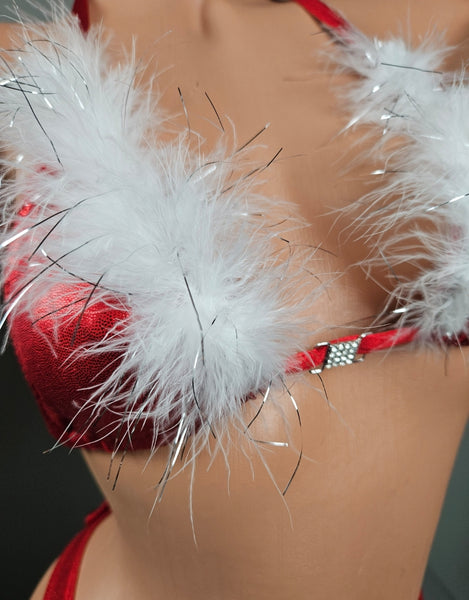 Holographic Thong Bikini w/ Feathers