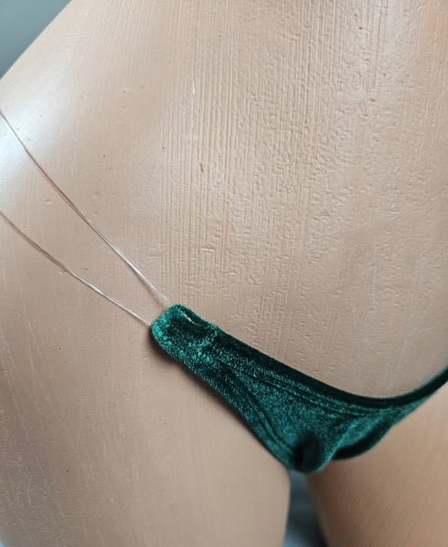 Clear String Velvet Thong Bikini