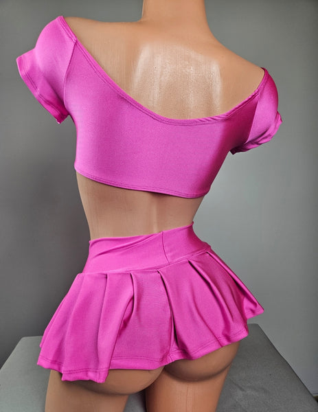 Pink Pleated Skirt Set