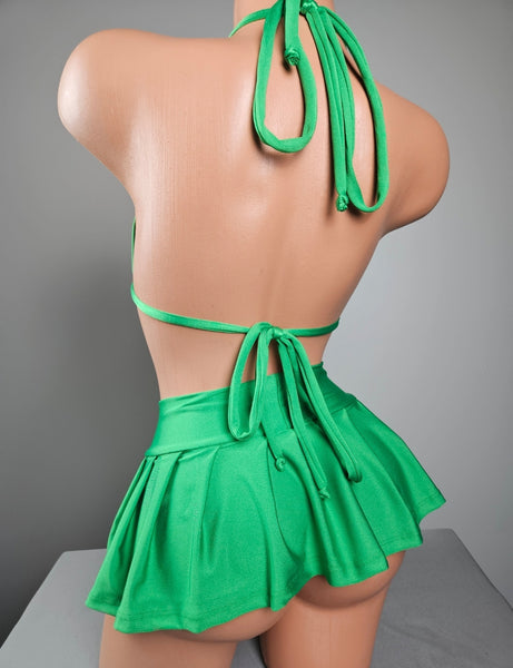 Green Pleated Skirt Set