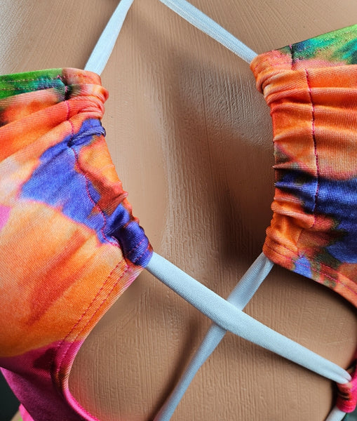 Tie Dye Lace Up Thong Back Romper