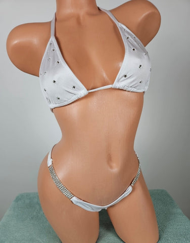 White Rhinestone Thong Bikini
